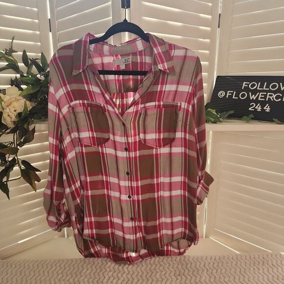 529  CUT FROM THE CLOTH PINK TAUPE BUTTON DOWN MED WN - Picture 1 of 1